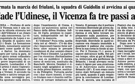 Accadde Oggi: 27/2/1995 L’Udinese cede col Vicenza