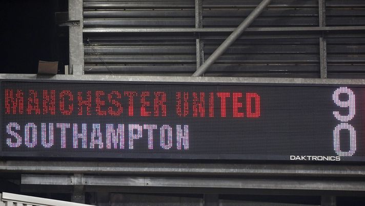 MANCHESTER, ENGLAND - FEBRUARY 02: The scoreboard displays the final score following the Premier League match between Manchester United and Southampton at Old Trafford on February 02, 2021 in Manchester, England. Sporting stadiums around the UK remain under strict restrictions due to the Coronavirus Pandemic as Government social distancing laws prohibit fans inside venues resulting in games being played behind closed doors. (Photo by Phil Noble - Pool/Getty Images) MANCHESTER, ENGLAND - FEBRUARY 02: The scoreboard displays the final score following the Premier League match between Manchester United and Southampton at Old Trafford on February 02, 2021 in Manchester, England. Sporting stadiums around the UK remain under strict restrictions due to the Coronavirus Pandemic as Government social distancing laws prohibit fans inside venues resulting in games being played behind closed doors. (Photo by Phil Noble - Pool/Getty Images)