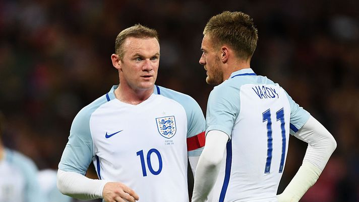 LONDON, ENGLAND - JUNE 02: Wayne Rooney (L) and Jamie Vardy (R) of England speak during the international friendly match between England and Portugal at Wembley Stadium on June 2, 2016 in London, England. (Photo by Shaun Botterill/Getty Images) LONDON, ENGLAND - JUNE 02: Wayne Rooney (L) and Jamie Vardy (R) of England speak during the international friendly match between England and Portugal at Wembley Stadium on June 2, 2016 in London, England. (Photo by Shaun Botterill/Getty Images)