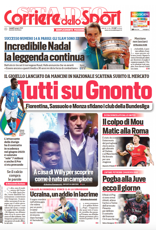 EDICOLA CDS – Tutti su Gnonto: il giovane lanciato da Mancini scatena subito il mercato EDICOLA CDS – Tutti su Gnonto: il giovane lanciato da Mancini scatena subito il mercato - immagine 1