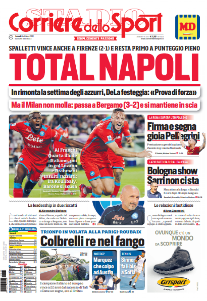 Prima Pagina, Corriere dello Sport: “Total Napoli. Ma il Milan non molla”  Prima Pagina, Corriere dello Sport: “Total Napoli. Ma il Milan non molla” - immagine 1