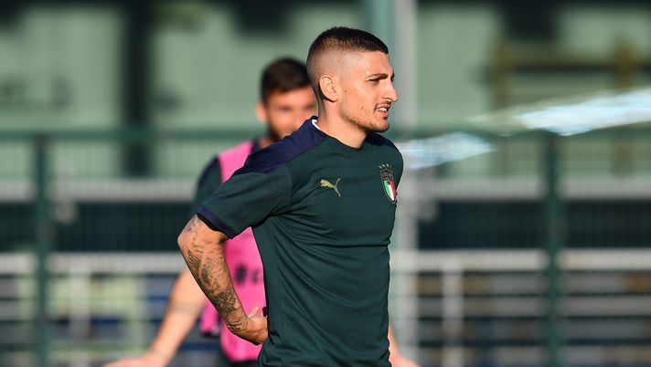 ROME, ITALY - JUNE 15: Marco Verratti of Italy looks on during the Italy Training Session ahead of the Euro 2020 Group A match between Italy and Switzerland at Olimpico Stadium on June 15, 2021 in Rome, Italy. (Photo by Claudio Villa/Getty Images) ROME, ITALY - JUNE 15: Marco Verratti of Italy looks on during the Italy Training Session ahead of the Euro 2020 Group A match between Italy and Switzerland at Olimpico Stadium on June 15, 2021 in Rome, Italy. (Photo by Claudio Villa/Getty Images)