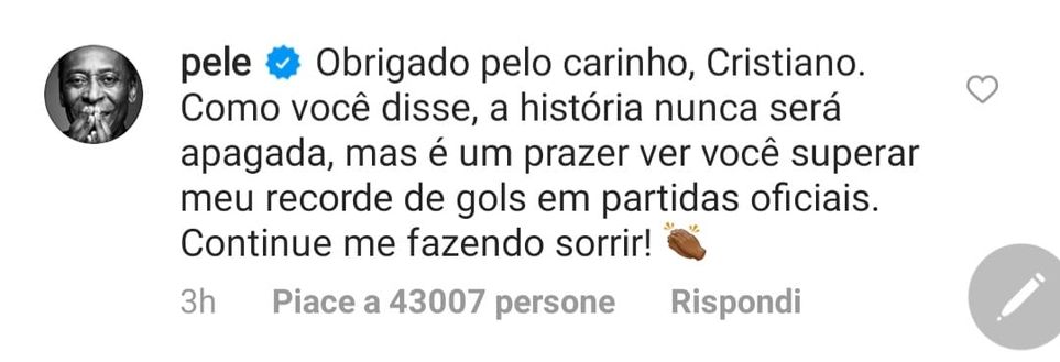 Commento di Pelè a CR7 Commento di Pelè a CR7