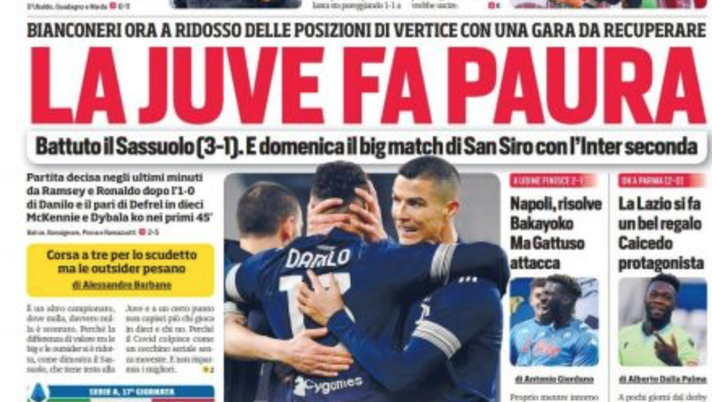 Prima Pagina, Corriere dello Sport: “Conte frena l’Inter, la Juventus fa paura” 