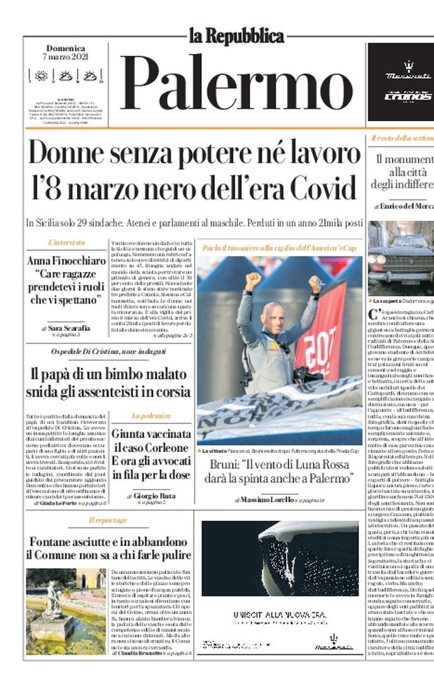 Prima Pagina, La Repubblica-Palermo: “Donne senza potere e né lavoro, l’8 marzo nero dell’era Covid” 