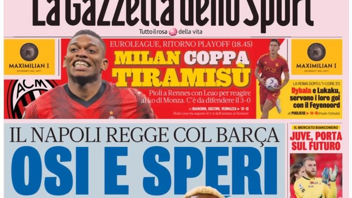 prima pagina gazzetta delloo sport oggi