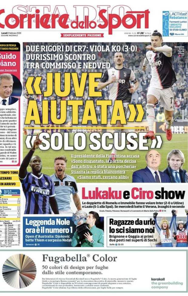 LE PRIME PAGINE DEI QUOTIDIANI SPORTIVI DEL 3.2