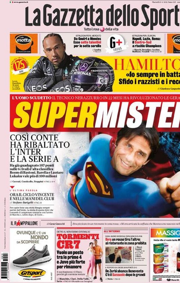 La Gazzetta dello Sport, la prima pagina di oggi, martedì 13 aprile 2021 