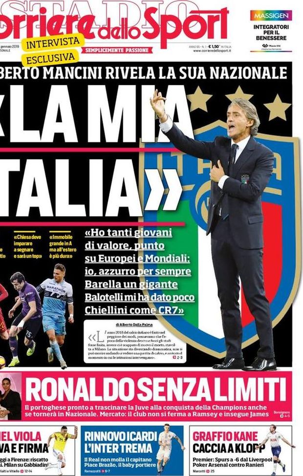 Prima Pagina, Corriere dello Sport: “La mia Italia. Ronaldo senza limiti. Rinnovo Icardi, l’Inter…” Prima Pagina, Corriere dello Sport: “La mia Italia. Ronaldo senza limiti. Rinnovo Icardi, l’Inter…”