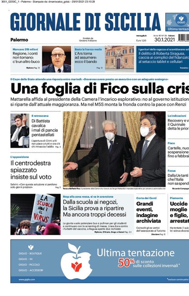 Prima Pagina, Giornale di Sicilia: “Una foglia di Fico sulla crisi. La Sicilia prova a ripartire” Prima Pagina, Giornale di Sicilia: “Una foglia di Fico sulla crisi. La Sicilia prova a ripartire”
