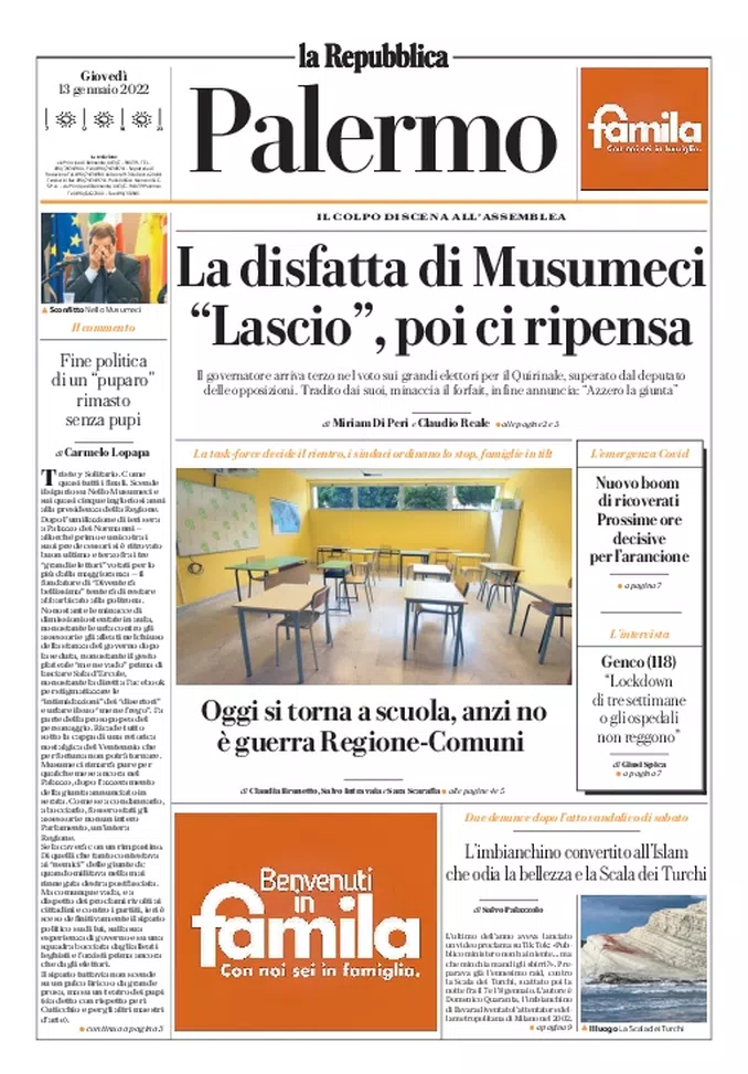 Prima Pagina, La Repubblica-Palermo: “La disfatta di Musumeci” - immagine 1