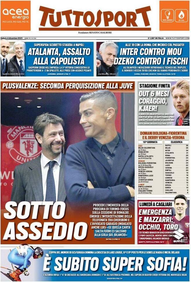 Prima Pagina, Tuttosport: “Juve sotto assedio! Atalanta, assalto alla capolista”  Prima Pagina, Tuttosport: “Juve sotto assedio! Atalanta, assalto alla capolista” - immagine 1