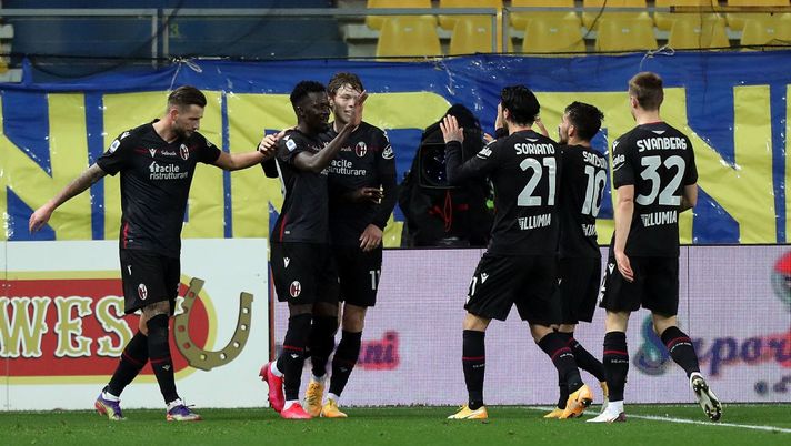 PARMA, ITALY - FEBRUARY 07: Musa Barrow (2ndL) of Bologna FC celebrates after scoring his second goal during the Serie A match between Parma Calcio and Bologna FC at Stadio Ennio Tardini on February 7, 2021 in Parma, Italy. (Photo by Gabriele Maltinti/Getty Images) PARMA, ITALY - FEBRUARY 07: Musa Barrow (2ndL) of Bologna FC celebrates after scoring his second goal during the Serie A match between Parma Calcio and Bologna FC at Stadio Ennio Tardini on February 7, 2021 in Parma, Italy. (Photo by Gabriele Maltinti/Getty Images)