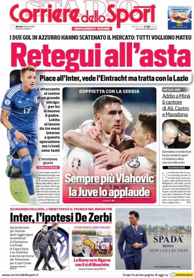 EDICOLA CDS – Retegui all’asta: piace all’Inter, vede l’Eintracht e tratta con la Lazio - immagine 1