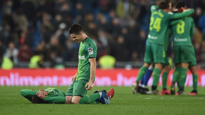 MADRID, SPAIN - FEBRUARY 06: Igor Zubeldia of Real Sociedad celebrates with a teammate after beating Real Madrid 4-3 in the Copa del Rey Quarter Final at Estadio Santiago Bernabeu on February 06, 2020 in Madrid, Spain. (Photo by Denis Doyle/Getty Images) MADRID, SPAIN - FEBRUARY 06: Igor Zubeldia of Real Sociedad celebrates with a teammate after beating Real Madrid 4-3 in the Copa del Rey Quarter Final at Estadio Santiago Bernabeu on February 06, 2020 in Madrid, Spain. (Photo by Denis Doyle/Getty Images)