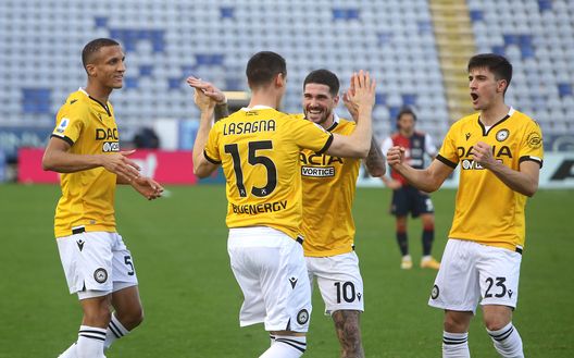 I giocatori dell'Udinese esultano dopo un gol I giocatori dell'Udinese esultano dopo un gol