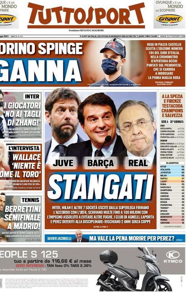 Prima Pagina, Tuttosport: “Stangati! Inter e Milan firmano accordo con l’Uefa”  Prima Pagina, Tuttosport: “Stangati! Inter e Milan firmano accordo con l’Uefa”