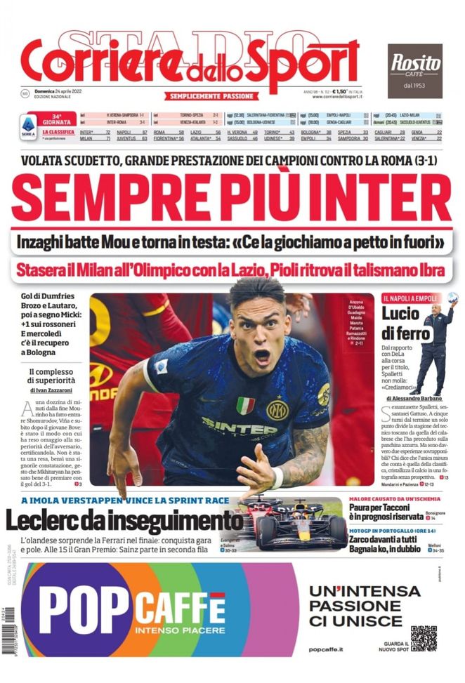 Prima Pagina, Corriere dello Sport: “Sempre più Inter. Pioli ritrova Ibra” - immagine 1