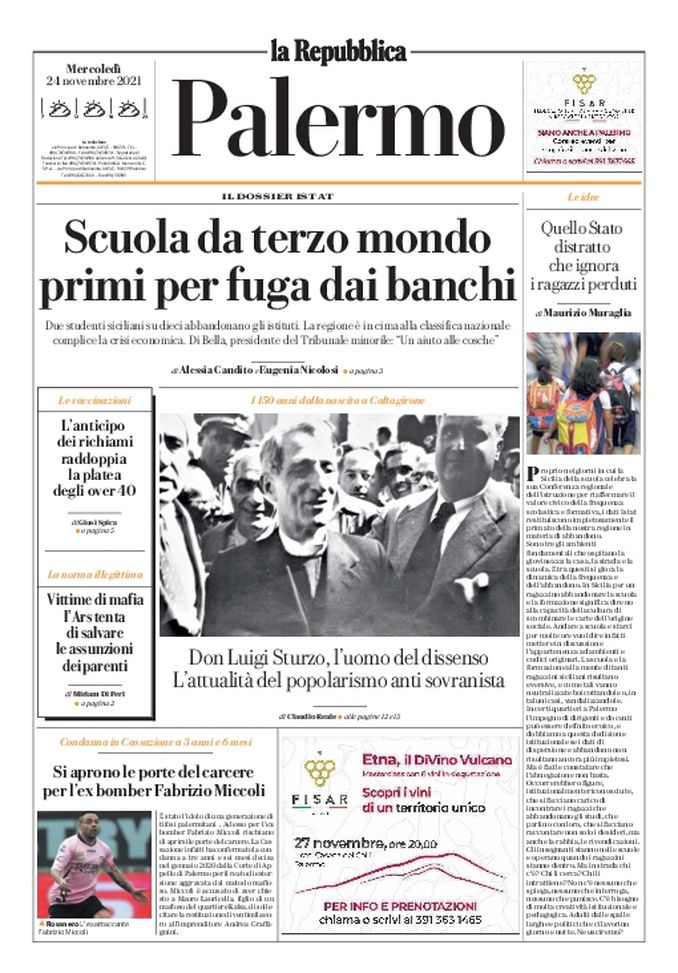 Prima Pagina, La Repubblica-Palermo: “Si aprono le porte del carcere per Miccoli” Prima Pagina, La Repubblica-Palermo: “Si aprono le porte del carcere per Miccoli”