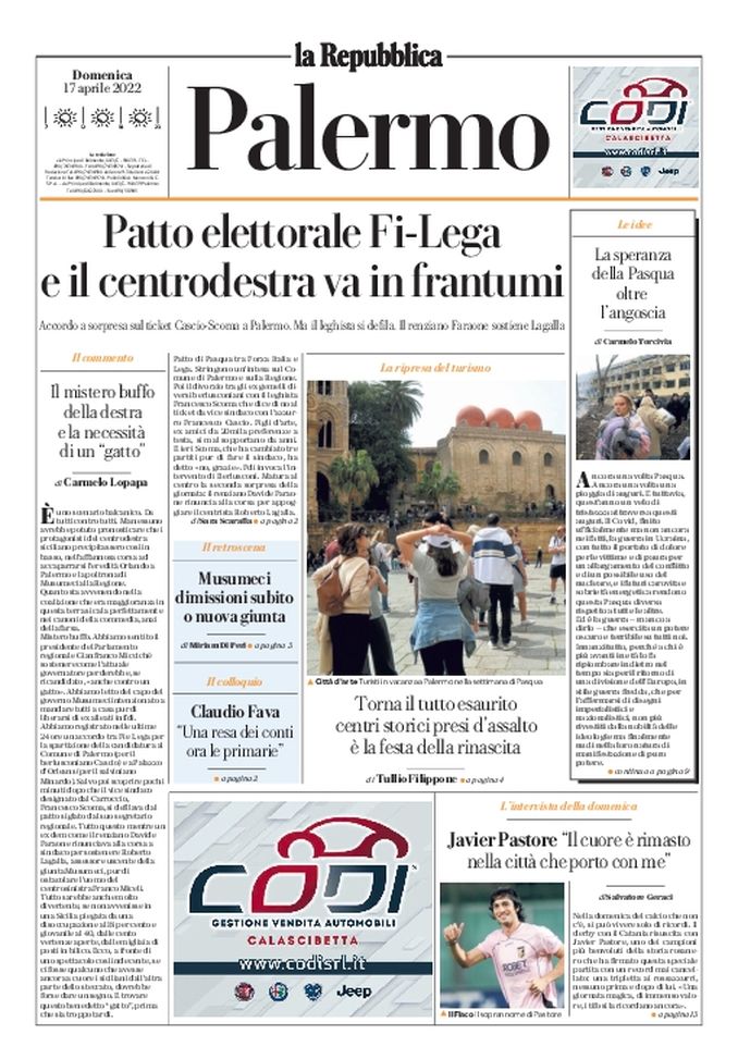 Prima Pagina La Repubblica, Pastore: “Il cuore è rimasto nella città che porto con me”  Prima Pagina La Repubblica, Pastore: “Il cuore è rimasto nella città che porto con me” - immagine 1