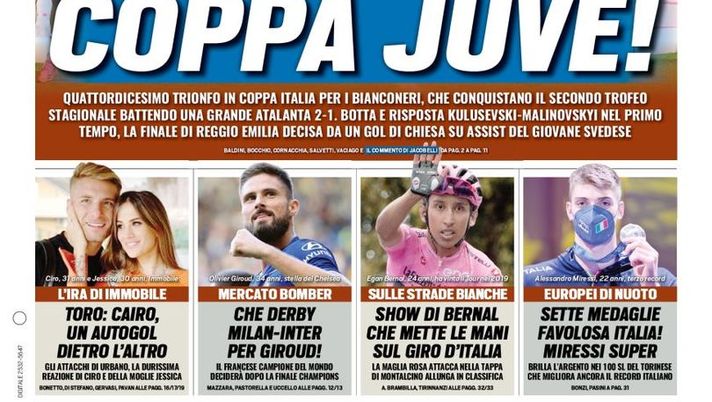 Prima Pagina, Tuttosport: “Coppa Juve! Cairo, un autogol dietro l’altro. Che derby Milan-Inter per Giroud!”  Prima Pagina, Tuttosport: “Coppa Juve! Cairo, un autogol dietro l’altro. Che derby Milan-Inter per Giroud!”