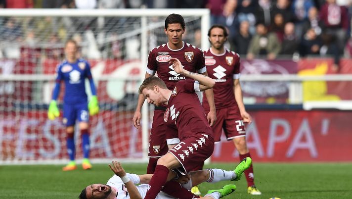 TURIN, ITALY - MARCH 05: Samuel Gustafson (R) of FC Torino clashes with Ilja Nestorovski of US Citta di Palermo during the Serie A match between FC Torino and US Citta di Palermo at Stadio Olimpico di Torino on March 5, 2017 in Turin, Italy. (Photo by Valerio Pennicino/Getty Images) TURIN, ITALY - MARCH 05: Samuel Gustafson (R) of FC Torino clashes with Ilja Nestorovski of US Citta di Palermo during the Serie A match between FC Torino and US Citta di Palermo at Stadio Olimpico di Torino on March 5, 2017 in Turin, Italy. (Photo by Valerio Pennicino/Getty Images)