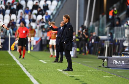 TURIN, ITALY - OCTOBER 10: Head coach of Italy Roberto Mancini reacts during the UEFA Nations League 2021 Third Place Match between Italy and Belgium at Juventus Stadium on October 10, 2021 in Turin, Italy. (Photo by Claudio Villa/Getty Images) TURIN, ITALY - OCTOBER 10: Head coach of Italy Roberto Mancini reacts during the UEFA Nations League 2021 Third Place Match between Italy and Belgium at Juventus Stadium on October 10, 2021 in Turin, Italy. (Photo by Claudio Villa/Getty Images)