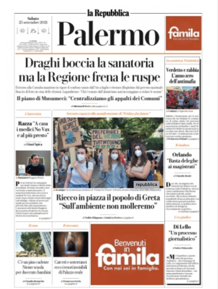 Prima Pagina, La Repubblica Palermo: “Draghi boccia la sanatoria ma la Regione frena le ruspe” 