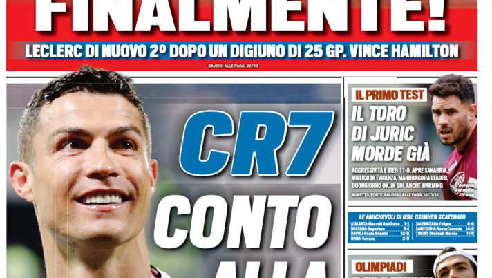 Prima Pagina, Tuttosport: &#8220;CR7, conto alla rovescia. Il Toro di Juric morde già&#8221;