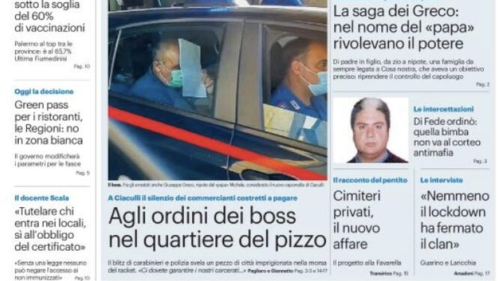 Prima Pagina, Giornale di Sicilia: “Vacanze col tampone. Retata con 16 arresti”  Prima Pagina, Giornale di Sicilia: “Vacanze col tampone. Retata con 16 arresti”