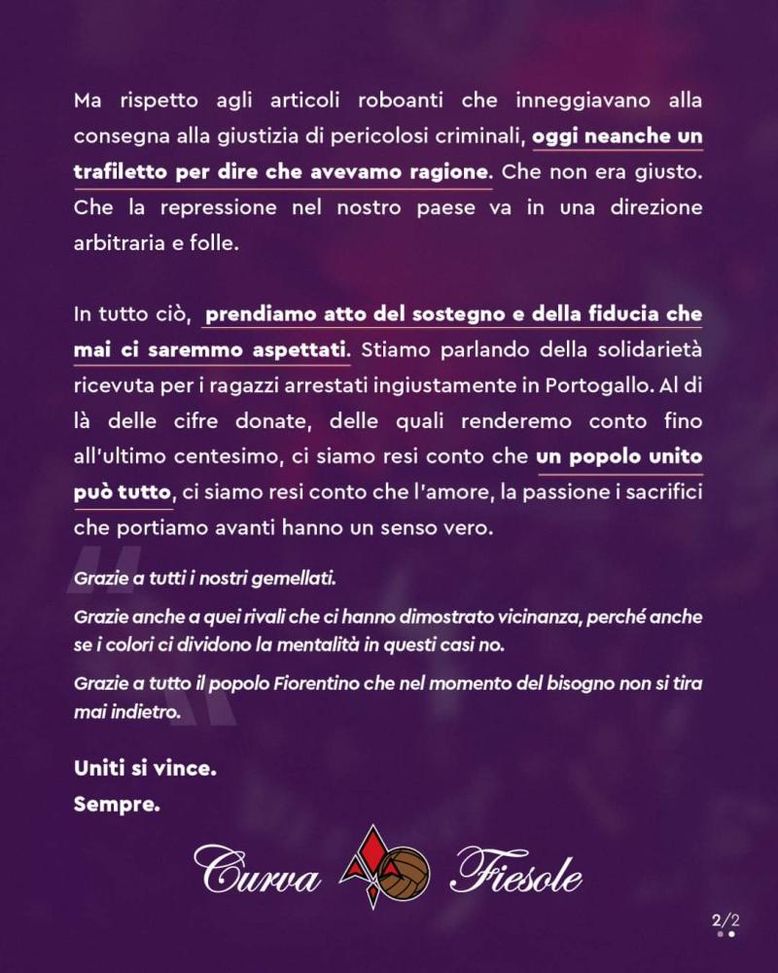 Fiorentina, tornano gli striscioni della Fiesole: il comunicato- immagine 3