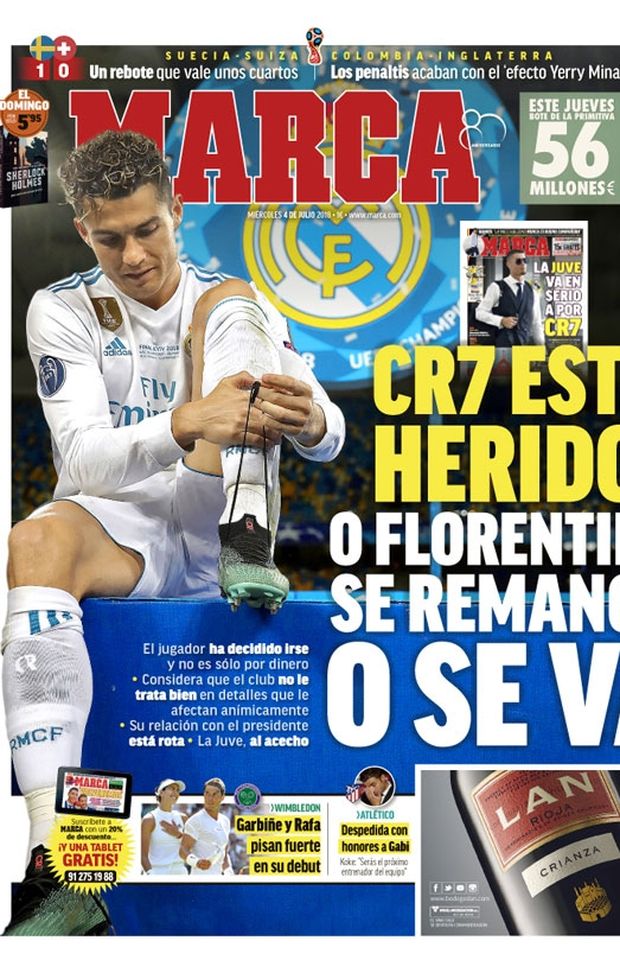 Prima Pagina, Marca: “CR7 è ferito, la Juve in agguato. Un rimpallo che vale un quarto…” Prima Pagina, Marca: “CR7 è ferito, la Juve in agguato. Un rimpallo che vale un quarto…”
