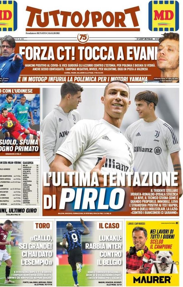  La prima di Tuttosport, in edicola oggi, 7 novembre 2020 