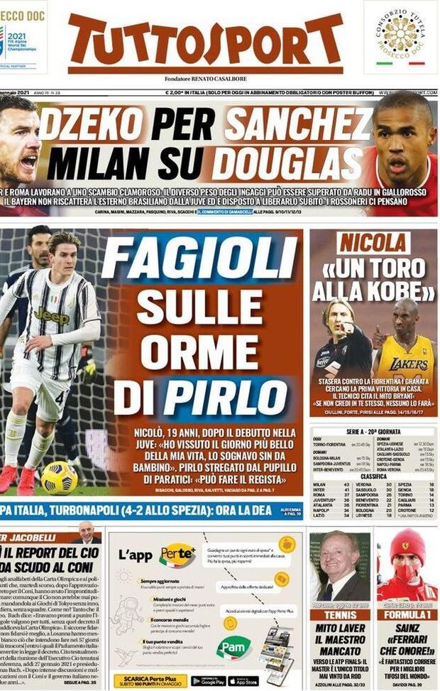 Tuttosport, la prima pagina di oggi, venerdì 29 gennaio 2021 