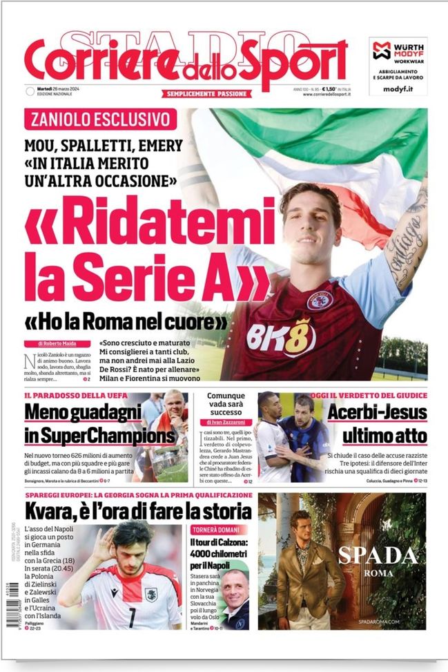 EDICOLA / CdS: Acerbi-Juan Jesus, atto finale. Oggi verdetto del giudice - immagine 1