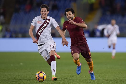 ROME, ITALY - FEBRUARY 19: AS Roma player Mohamed Salah (R) competes with FC Torino player Sasa Lukic during the Serie A match between AS Roma and FC Torino at Stadio Olimpico on February 19, 2017 in Rome, Italy. (Photo by Luciano Rossi/AS Roma via Getty Images) ROME, ITALY - FEBRUARY 19: AS Roma player Mohamed Salah (R) competes with FC Torino player Sasa Lukic during the Serie A match between AS Roma and FC Torino at Stadio Olimpico on February 19, 2017 in Rome, Italy. (Photo by Luciano Rossi/AS Roma via Getty Images)