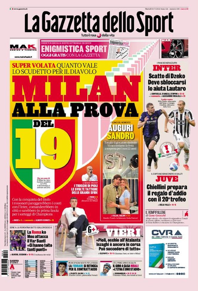 Prima Pagina, La Gazzetta dello Sport: “Milan alla prova del 19”  Prima Pagina