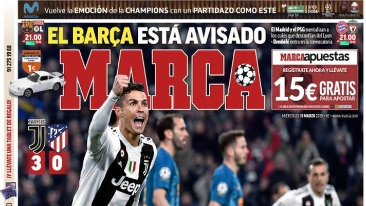 Prima Pagina, Marca: “Cristiano impone la sua legge. Il City travolge lo Schalke. Il Barcellona è avvisato…” Prima Pagina, Marca: “Cristiano impone la sua legge. Il City travolge lo Schalke. Il Barcellona è avvisato…”