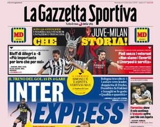 Prima Pagina, La Gazzetta dello Sport: “Inter express. Bluff di Allegri a -8” Prima Pagina, La Gazzetta dello Sport: “Inter express. Bluff di Allegri a -8”
