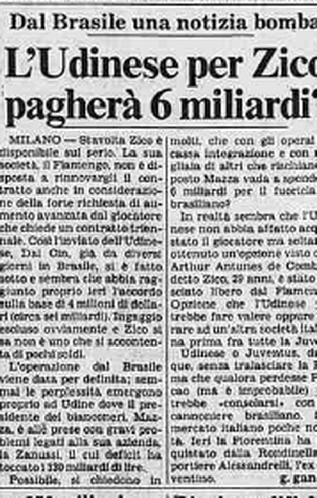 Accadde Oggi: 30/5/1983 L’Udinese piomba su Zico
