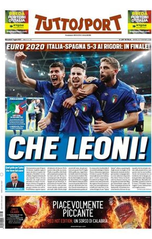 Prima Pagina, Tuttosport: “Che leoni!” Prima Pagina, Tuttosport: “Che leoni!”