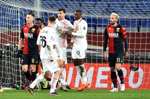 Genoa-Milan 2-2, stagione 2020-2021. Kalulu segna il suo primo gol in rossonero nei minuti finali del match (getty images) Genoa-Milan 2-2, stagione 2020-2021. Kalulu segna il suo primo gol in rossonero nei minuti finali del match (getty images)