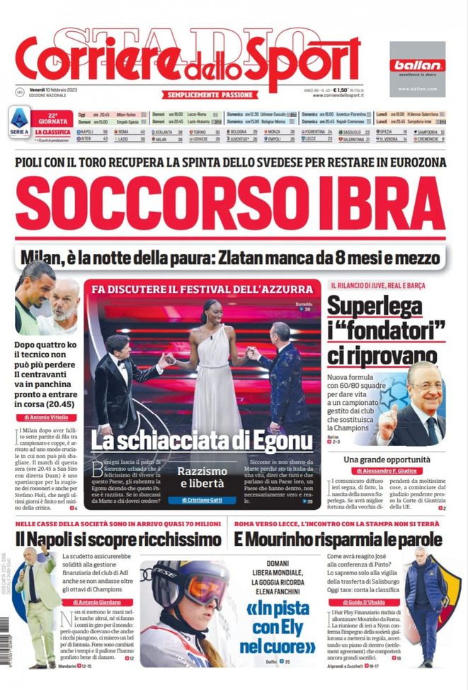 EDICOLA CDS – Milan, soccorso Ibra. Superlega, ‘fondatori’ ci riprovano - immagine 1