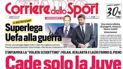 Prima Pagina, Corriere dello Sport: “Cade solo la Juve, Conte si ferma a Napoli. Superlega, Uefa alla guerra”