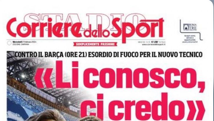 PRIMA PAGINA CORRIERE DELLO SPORT OGGI