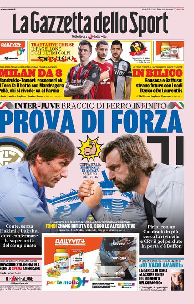 Prima Pagina, La Gazzetta dello Sport: “Prova di forza. Milan da 8. Fonseca e Gattuso in bilico” Prima Pagina, La Gazzetta dello Sport: “Prova di forza. Milan da 8. Fonseca e Gattuso in bilico”