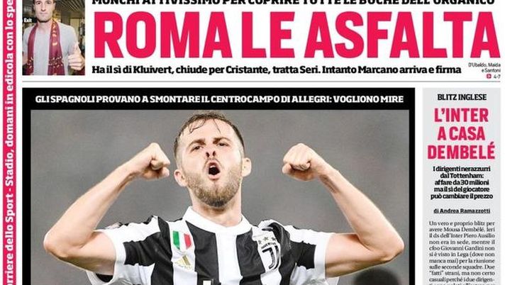 Prima Pagina, Corriere dello Sport: “E’ Juve, non Ikea. Roma le asfalta. Inter, blitz Inglese. Ancelotti e Joorabchain…” Prima Pagina, Corriere dello Sport: “E’ Juve, non Ikea. Roma le asfalta. Inter, blitz Inglese. Ancelotti e Joorabchain…”
