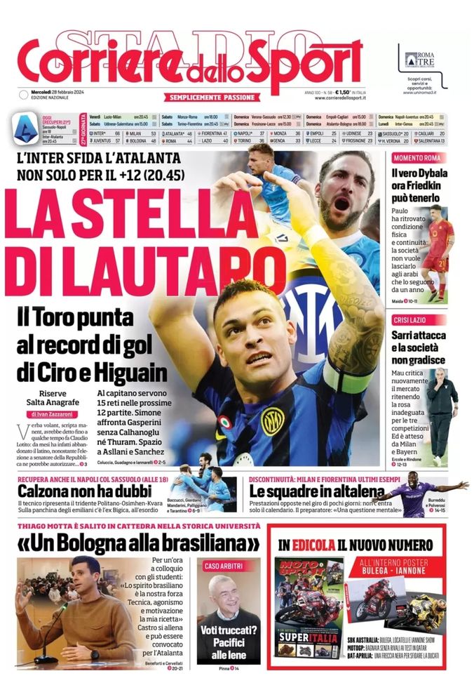 EDICOLA / CdS: “La stella di Lautaro. L’Inter sfida l’Atalanta non solo per il +12” - immagine 1
