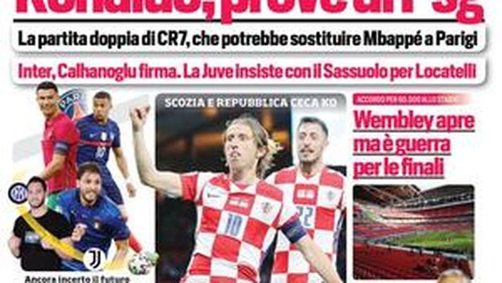 Prima Pagina, Corriere dello Sport: “Ronaldo, prove di Psg. Guerra per le finali” 