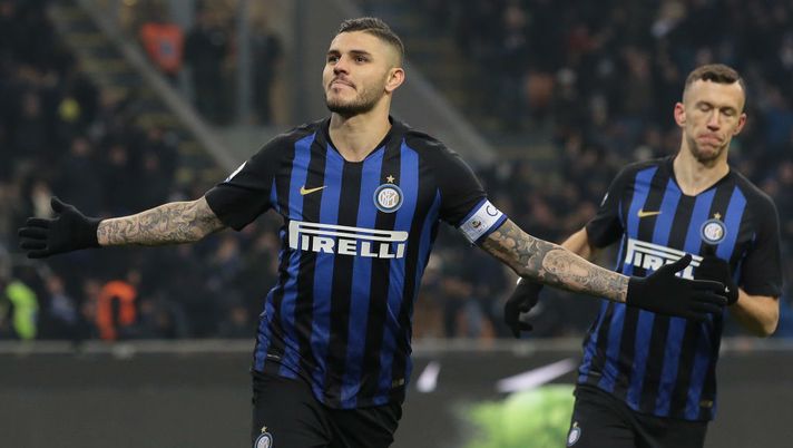 MILAN, ITALY - DECEMBER 15: Mauro Icardi of FC Internazionale celebrates after scoring the opening goal via penalty during the Serie A match between FC Internazionale and Udinese at Stadio Giuseppe Meazza on December 15, 2018 in Milan, Italy. (Photo by Emilio Andreoli/Getty Images ) MILAN, ITALY - DECEMBER 15: Mauro Icardi of FC Internazionale celebrates after scoring the opening goal via penalty during the Serie A match between FC Internazionale and Udinese at Stadio Giuseppe Meazza on December 15, 2018 in Milan, Italy. (Photo by Emilio Andreoli/Getty Images )